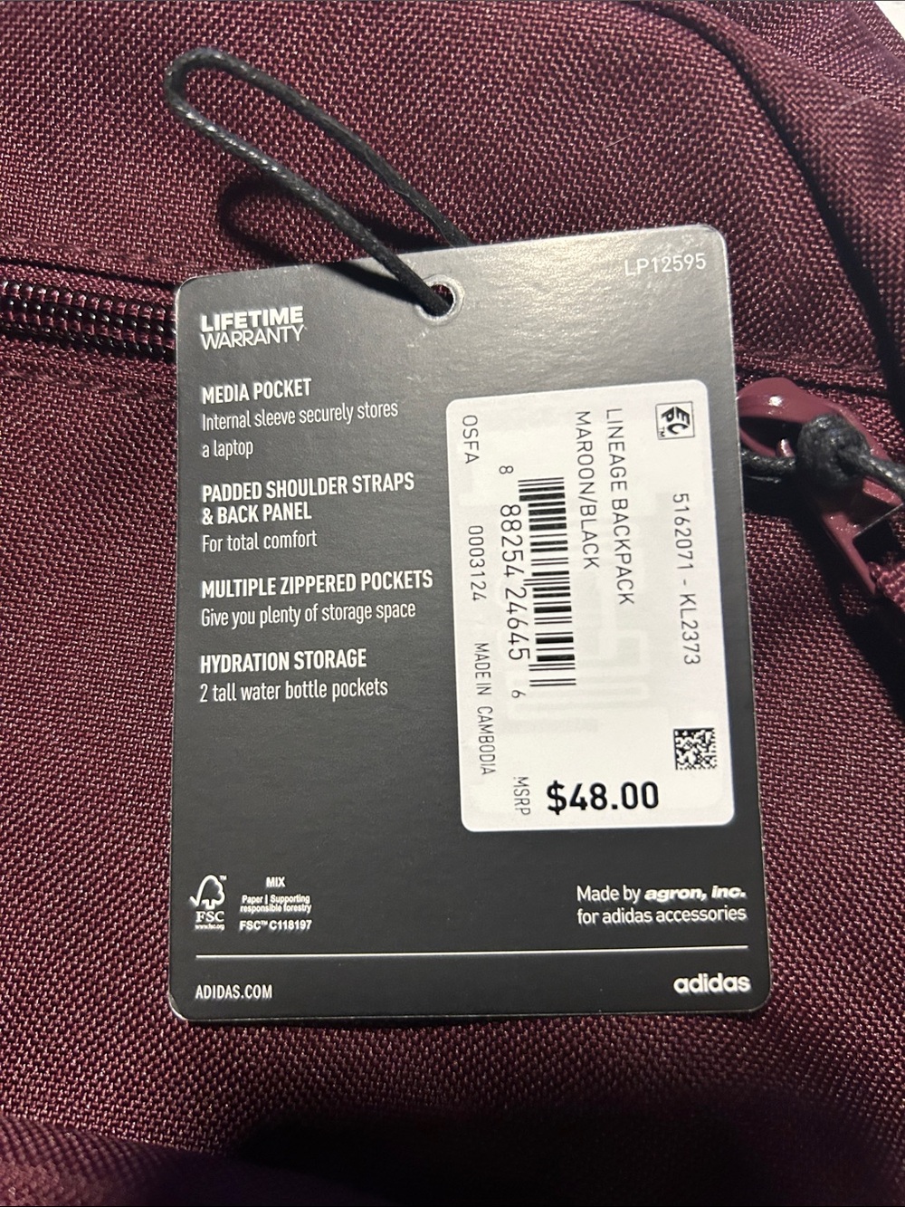 adidas Maroon Backpack - Picture 4 of 4